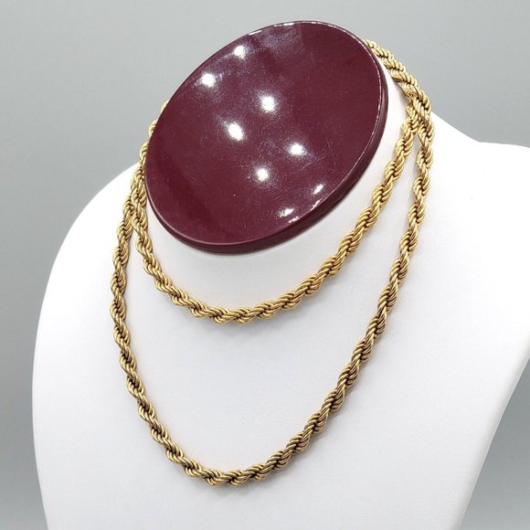 Monet Signed Gold Tone Metal Twisted Rope Chunk Chain Long Necklace 26 in - Picture 3 of 6